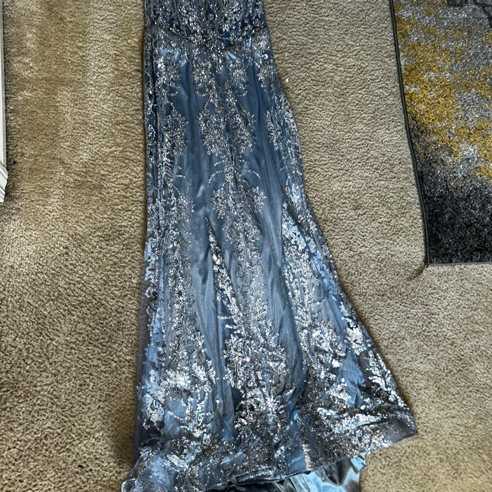Elegant Blue and Silver Prom Dress